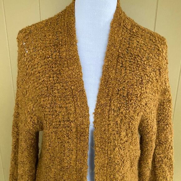 American Eagle women S open front textured cardigan w/front pockets gold - Picture 3 of 9